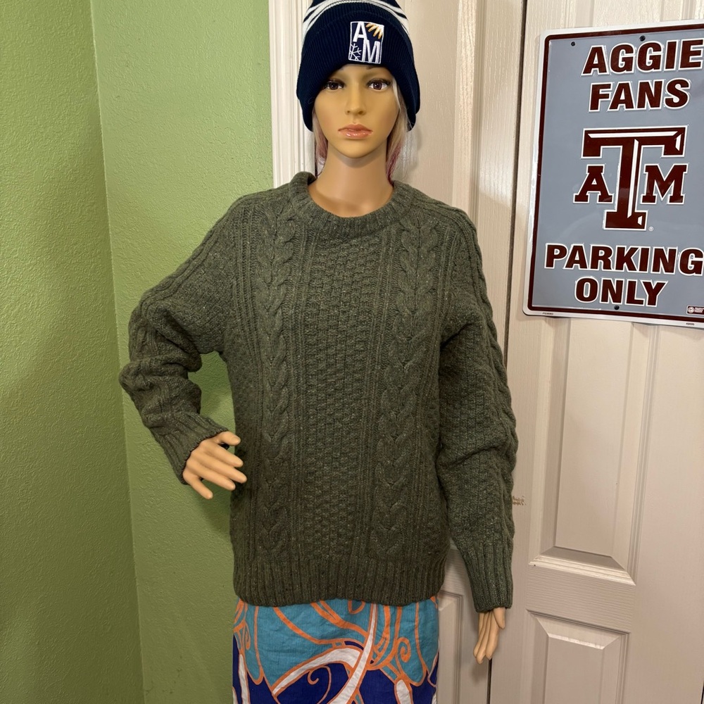 United by Blue Wool Green Cable Knit Sweater